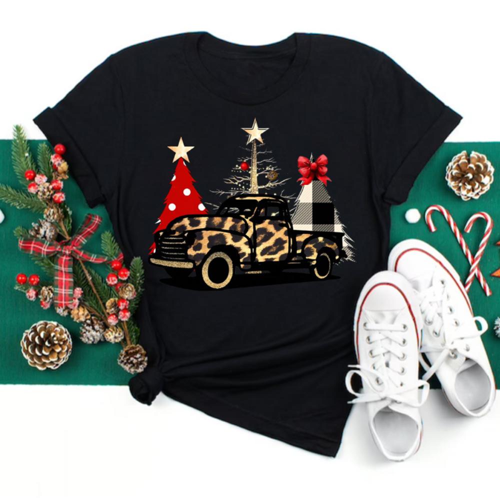 Happy Christmas Tshirt Women Tshirt Cartoon Christmas Theme Tshirt Plussize Women Tops Daily Christmas Celebration Wear