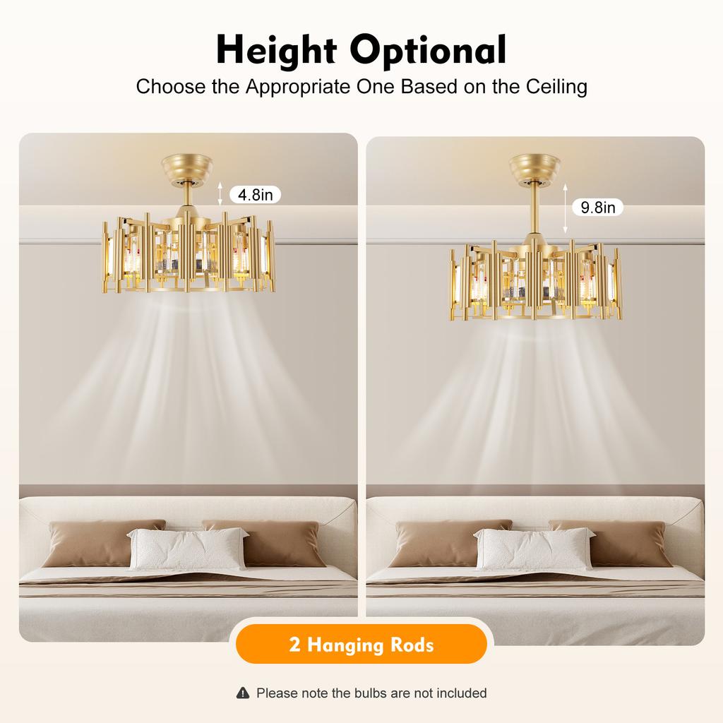 Modern Gold Ceiling Fan with Light Remote Control, 35dB Quiet 5-Blade Fan for Bedroom Living Room, 3 Speed & Timer