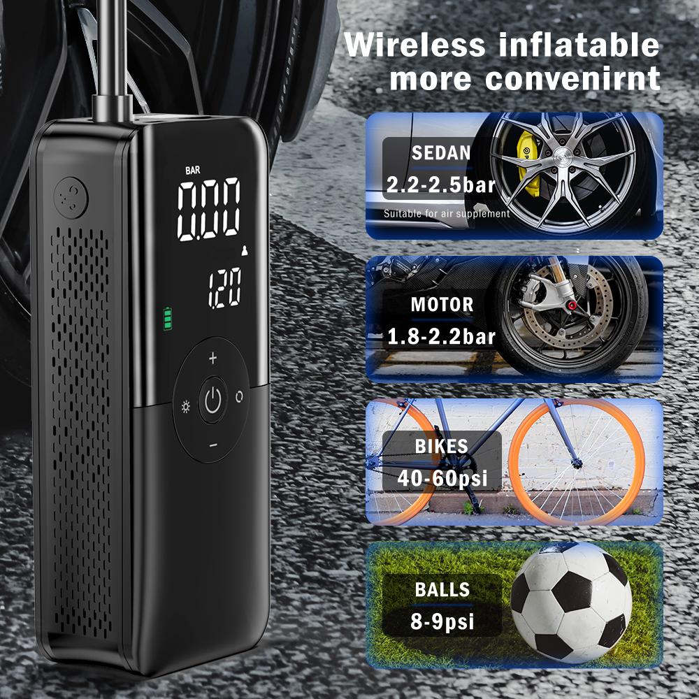 New Wireless Digital Display Air Compressor Portable Car Air Pump Tire Inflator Motorcycle Air Pump Motorcycle 4000mah Power Bank Flashlight