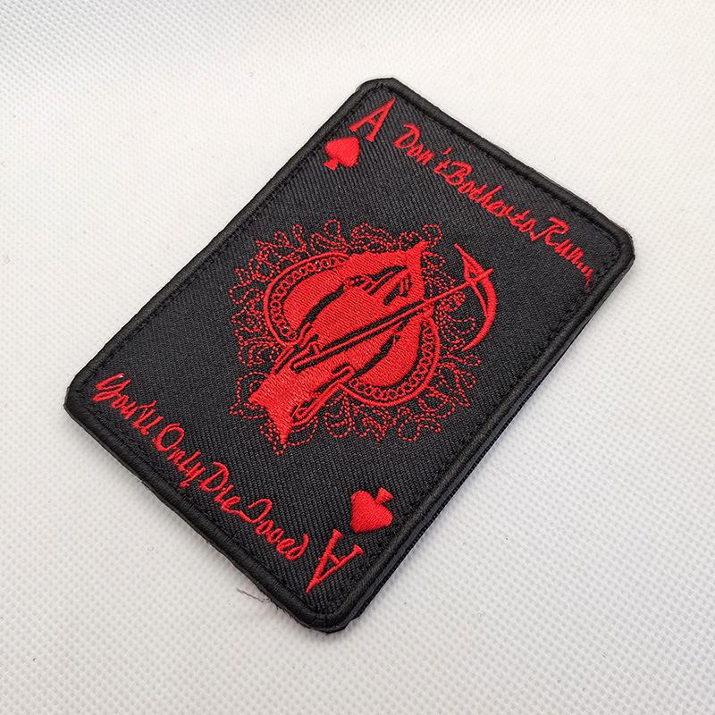 Пиковый туз Покер Череп Вышитая нашивка - Моральный значок на липучке для рюкзака