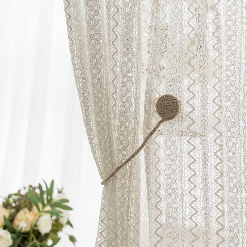 Retro Romantic White Lace Embroidered Mesh Knitted Chiffon Curtain - Top Pole Through Living Room Decoration Partition Curtain, Bedroom Window