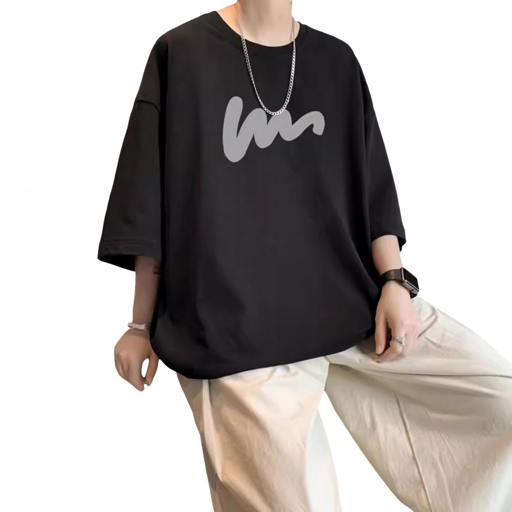 Летняя мужская футболка со средними рукавами и круглым вырезом, свободный крой, размер плюс, однотонный, с принтом, средней длины, повседневный пуловер, повседневная домашняя одежда, спорт