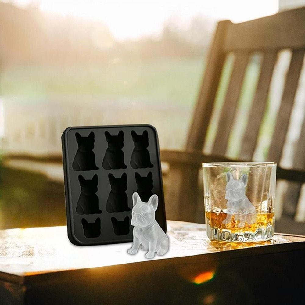 Easy Demoulding French Bulldog Ice Mold 6 Hole 3D Ice Tray Whiskey Ice Mold Whiskey Party Drinks