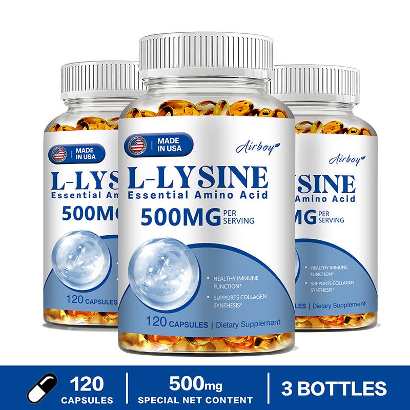 Airboy L-Lysine 500mg Capsules 120 Count — Immune Support, Collagen Support, Daily Wellness