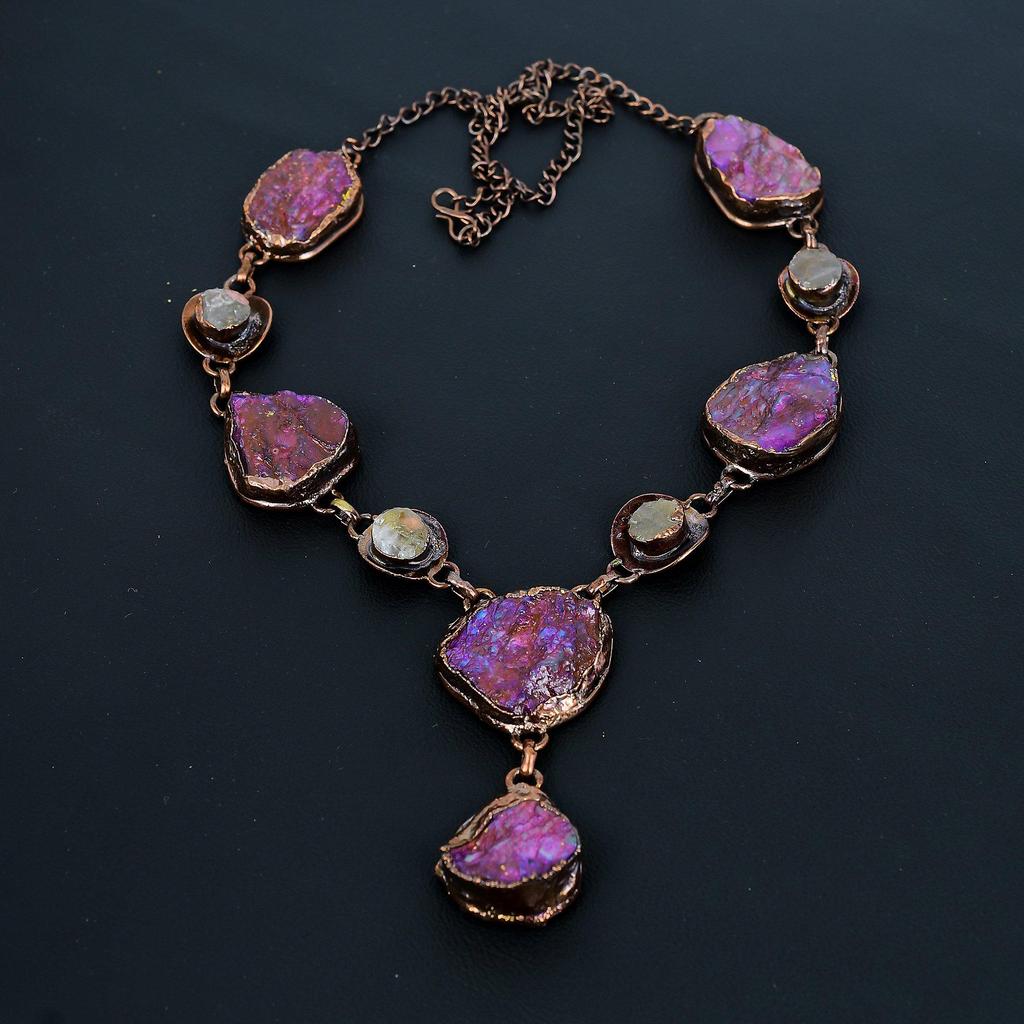 Рубиновое ожерелье из натуральных камней ручной работы, ожерелье из электроформированной меди, антикварные украшения, регулируемое ожерелье, подарок на помолвку