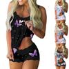 Women Print Pajamas Sleeveless Lace Cami Shorts Lingerie Sleepwear Set