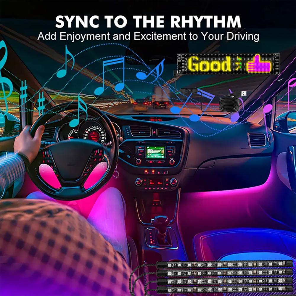 LED Matrix Pixel Panel Bluetooth APP USB 5V RGB Pattern Graffiti Scroll Text Animation Car Logo 4 PCS LED Light Bar Car Interior