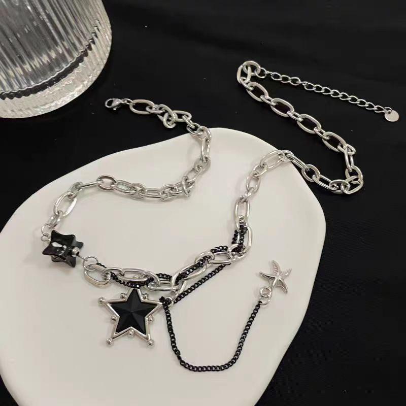 Готический панк черный цвет звезда кулон кисточка ожерелье подходит для мужчин и женщин хип-хоп креативные ежедневные ювелирные изделия подарки