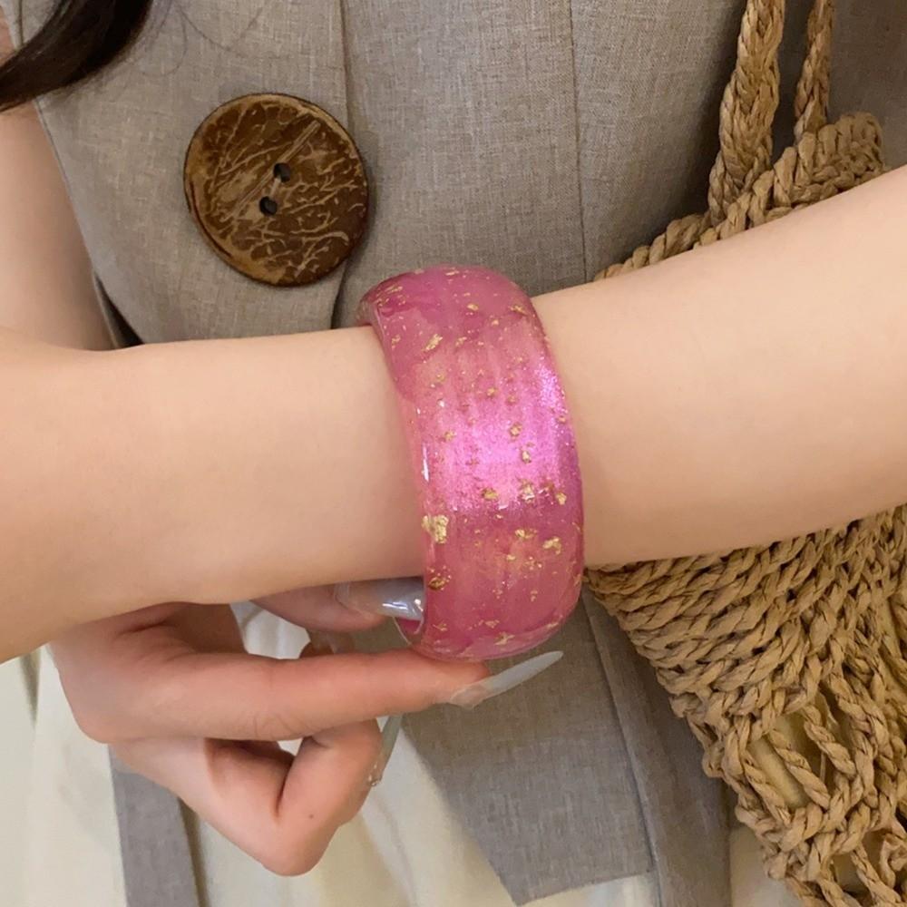 Smudging Women Wide Bracelet Resin Retro Hand Ring Fashion Aurora Dopamine Bangle Decoration