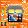 Android 14 Carplay Auto For Toyota Corolla 2006 - 2013 Car Radio 4G+WIFI Player Multimedia Stereo 360 Camera Navigation Video BT