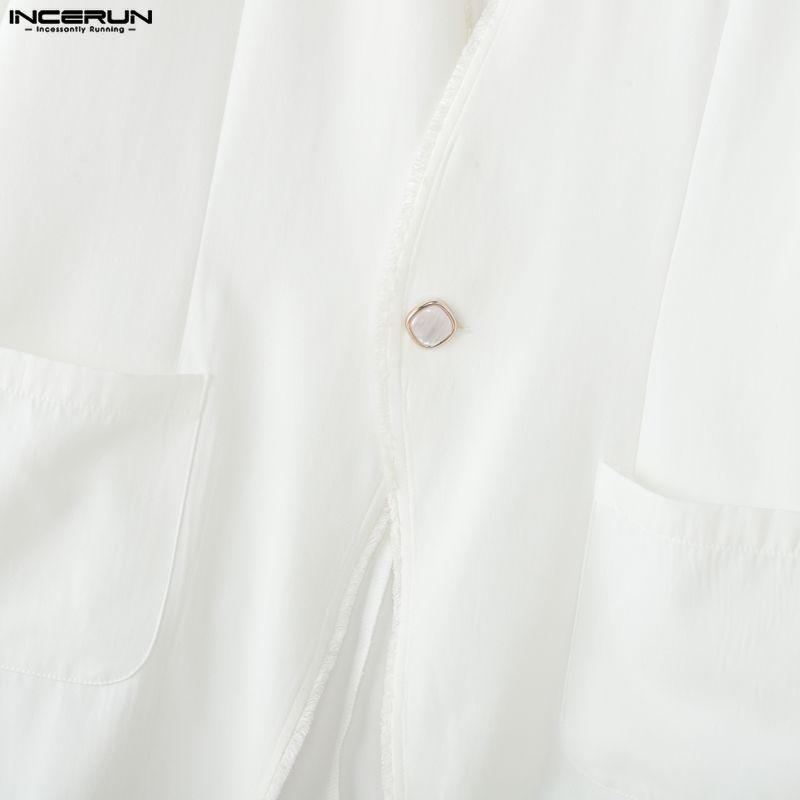 INCERUN 2PCS Men Spring Long Sleeve V Neck One Button Shirts Pants Sets