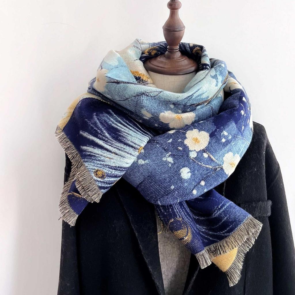 Новый печатный двусторонний утолщенный шарф из искусственного кашемира для женщин, ветрозащитная и морозостойкая шаль двойного назначения, мода