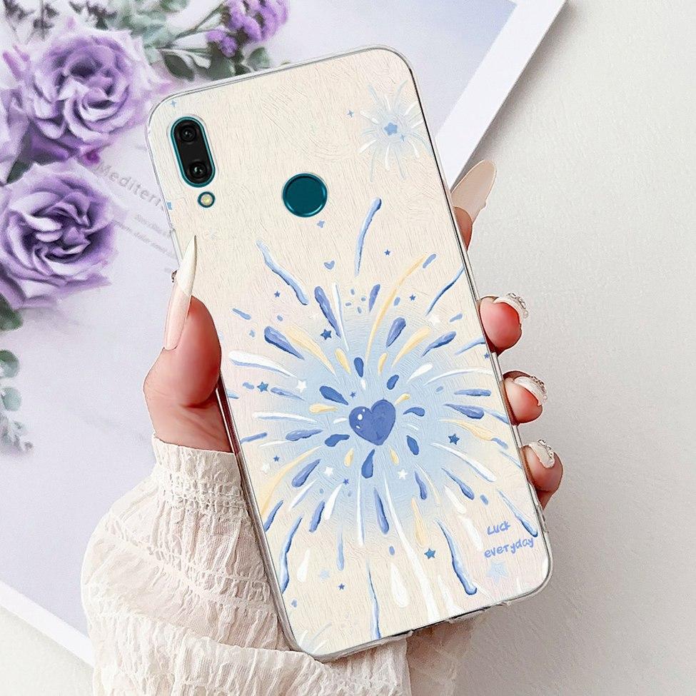 Clear For Huawei Y9 2019 Case Cover Cute Fashion Flowers Funny Cool Painted Soft Phone Case For Huawei JKM-LX1 JKM-LX2 JKM-LX3