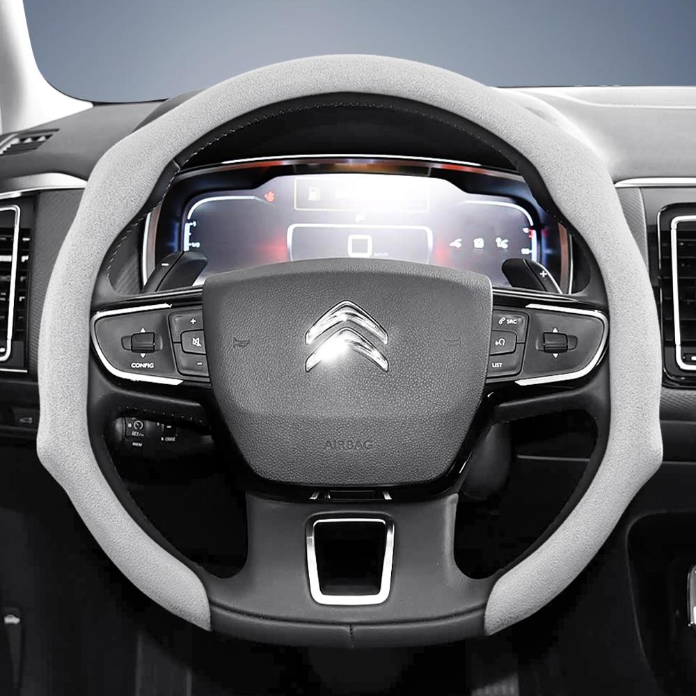 vcxja9 Suitable for Citroen Premium Suede Snap-On Steering Wheel Cover, Non-Slip and Durable, for C3 C4 X Berlingo C5 Aircross Jumper Spacetourer 