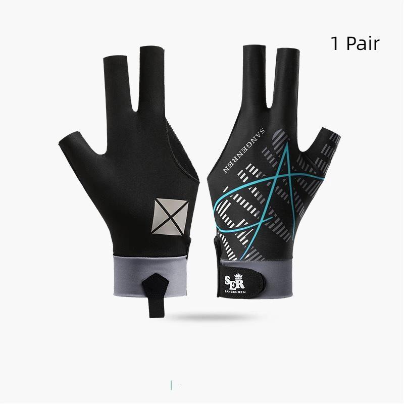 Breathable Soft Billiard Glove Anti-Slip Elastic Professional 3 Finger Fit for Indoor Billiard Sports Game Match Events