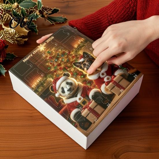 Christmas Party Supplies 2D Acrylic Cute Panda Ornaments Advent Calendar, 24 Days Countdown Gift Box Collectible Hanging Pendants for Holiday