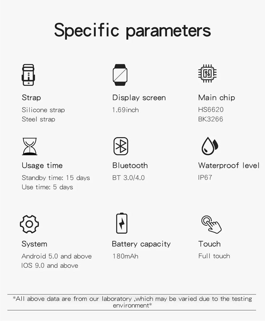 SACOSDING New Smart Watch for Men 1.69 Full Touch Smartwatch Fitness Pedometer Heart Rate Monitor Smart Clock Ladies Watch