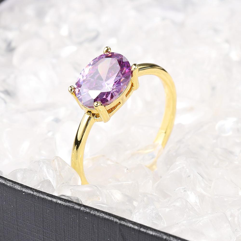 ZHOUYANG Wedding Ring For Women Simple Classic Oval Candy Stone Zircon Light Gold Color Engagement Gift Fashion Jewelry R865