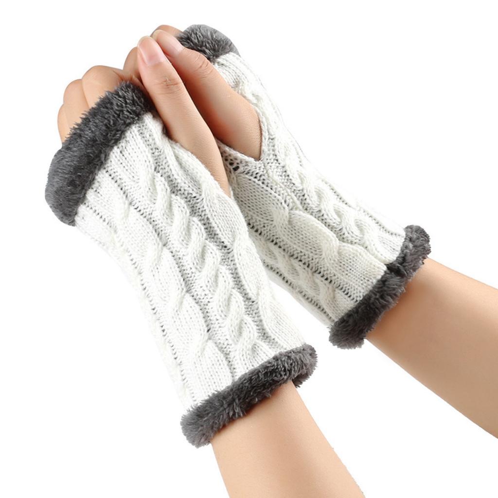 Women's Winter Warm Wool Gloves, Fingerless Twisted Knit Color Short Gloves