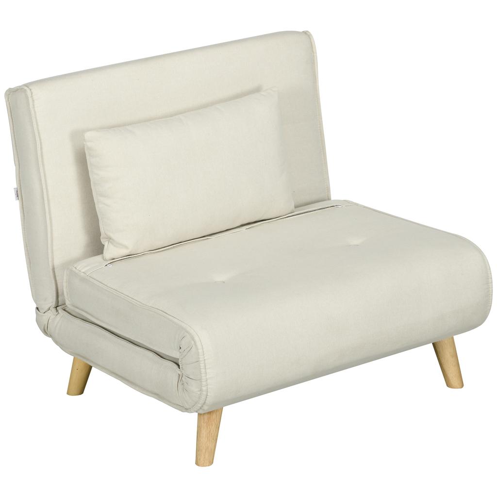 Single Sofa Bed 3 in 1 Folding Sofa Bed with Adjustable Backrest and Cushion for Living Room Bedroom 90x78x79 cm Cream