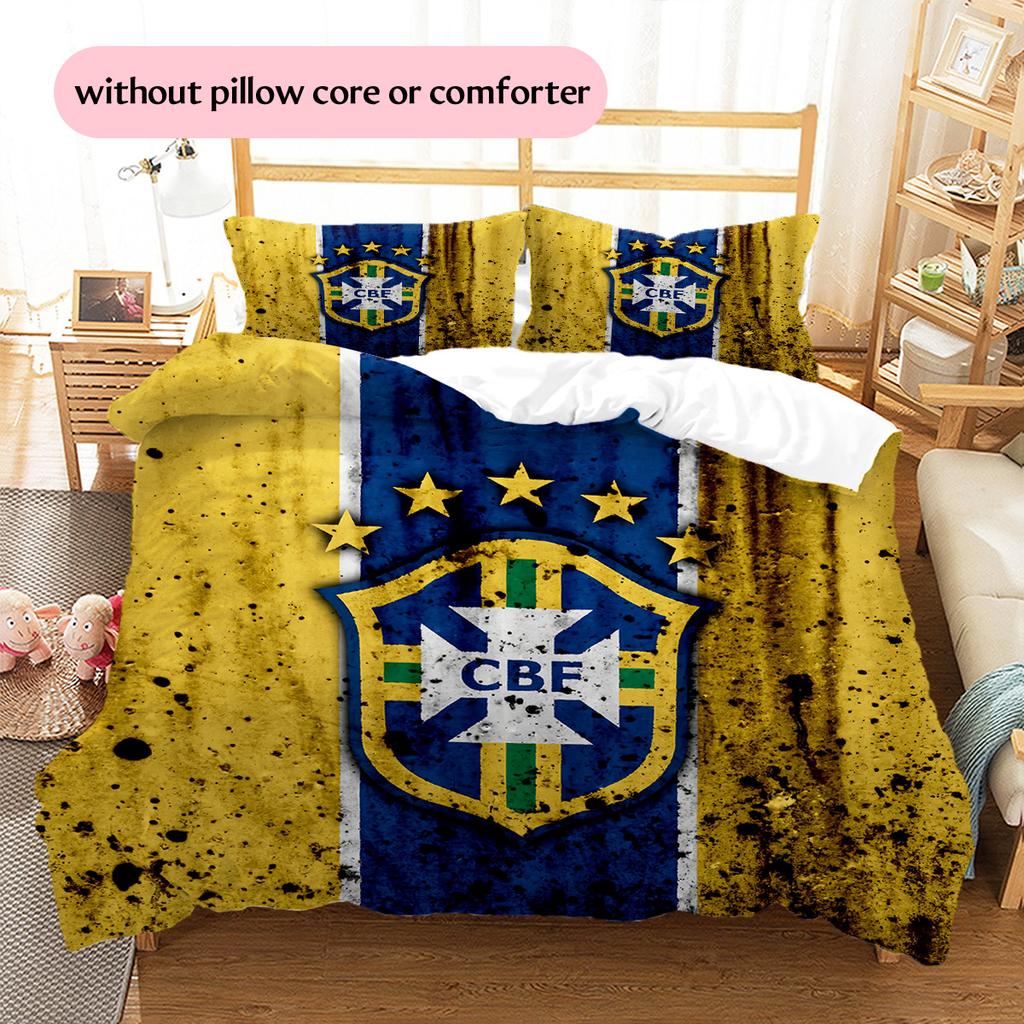 Brazil national football team Pattern Bedding Quilt Set Home Decoration Gift (1 * duvet cover + 2 * pillowcase without core)