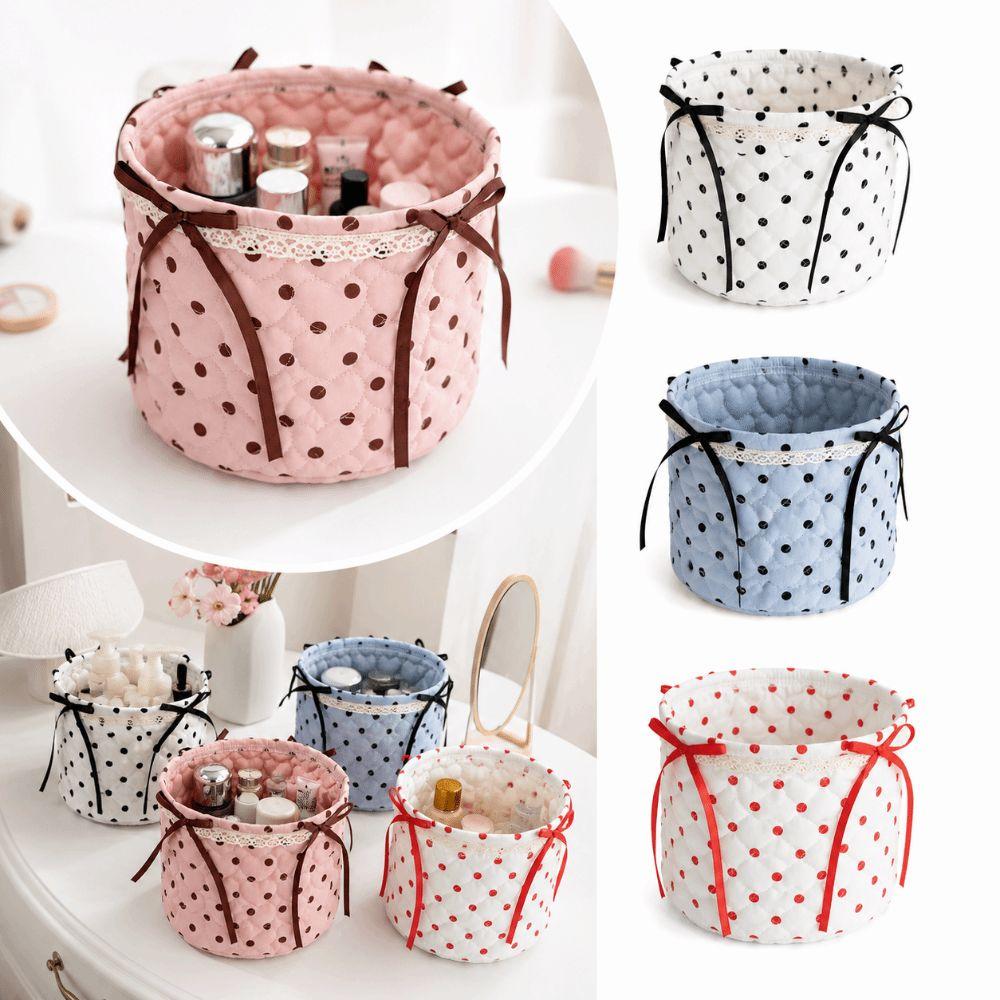 Bow Decor Storage Basket Polka Dot Car Organizer Basket Cute Car Storage Bin Toy Sorting