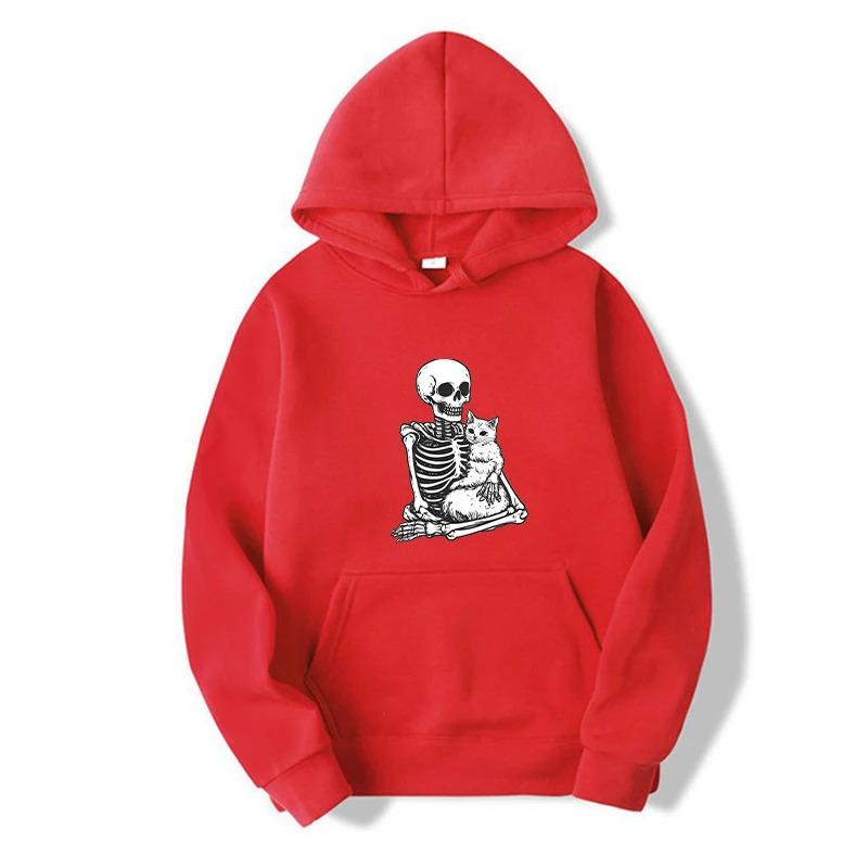 Skeletons and Cats Men Fashion Hoodies Men Women Hooded Sweatshirts Casual Pullovers Autumn Boys Girls Black Hoodie