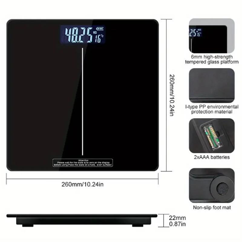 Многофункциональные квадратные весы для взвешивания, цифровые весы для ванной комнаты, высокоточные весы для взвешивания с подсветкой, светодиодный дисплей, круглый угол