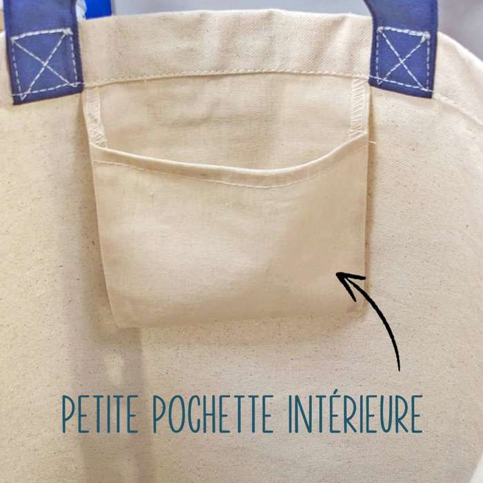 Sac shopping - PLANETEE - Salim Panda Grain - Bleu - Coton - Grand 40 x 45 cm