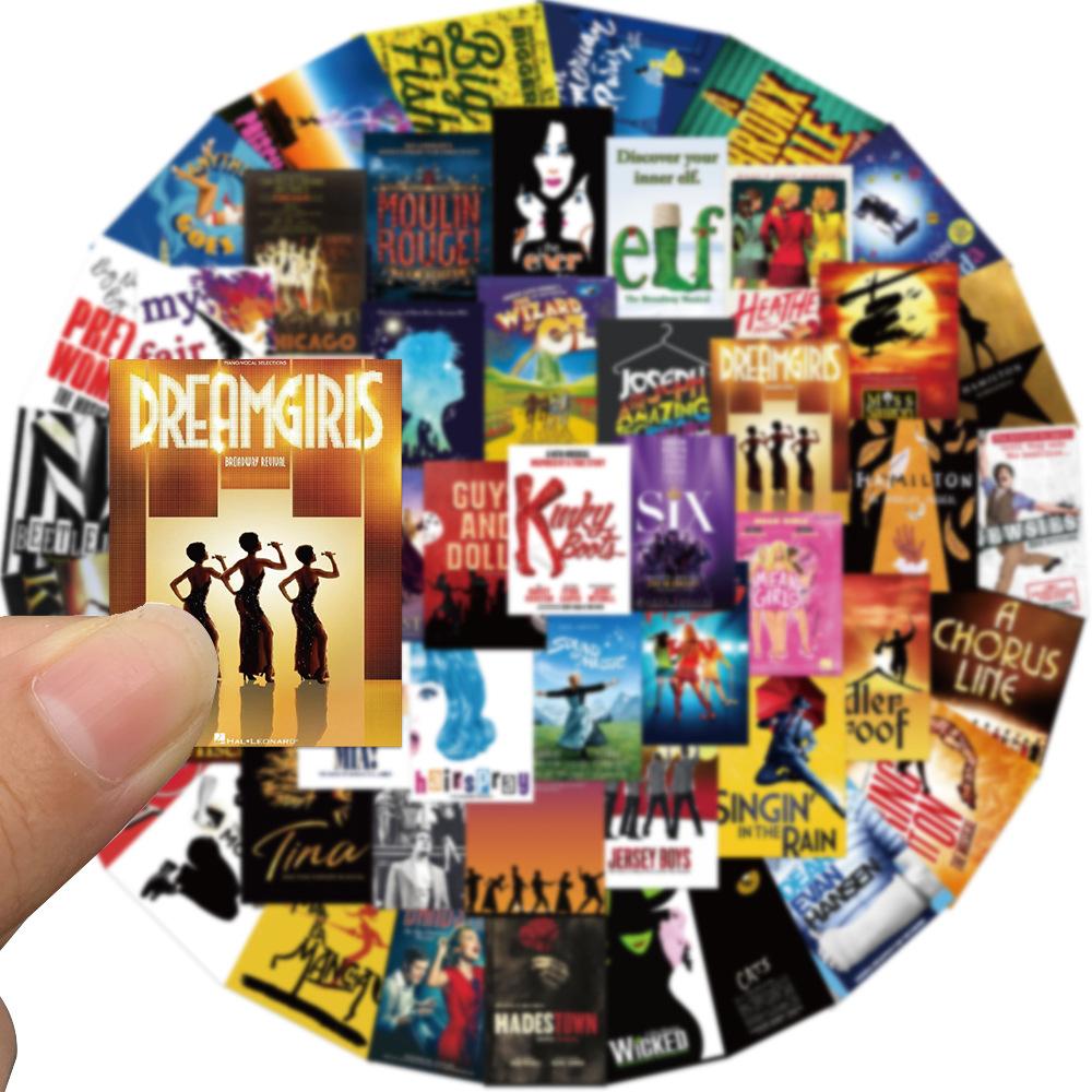 52 Бродвейских музыкальных постера Граффити Наклейки Украсить гитару Чемодан Водонепроницаемые наклейки