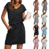 Women's Fashion V-Neck Short Sleeve Drawstring With Pocket Printed Casual Dresses