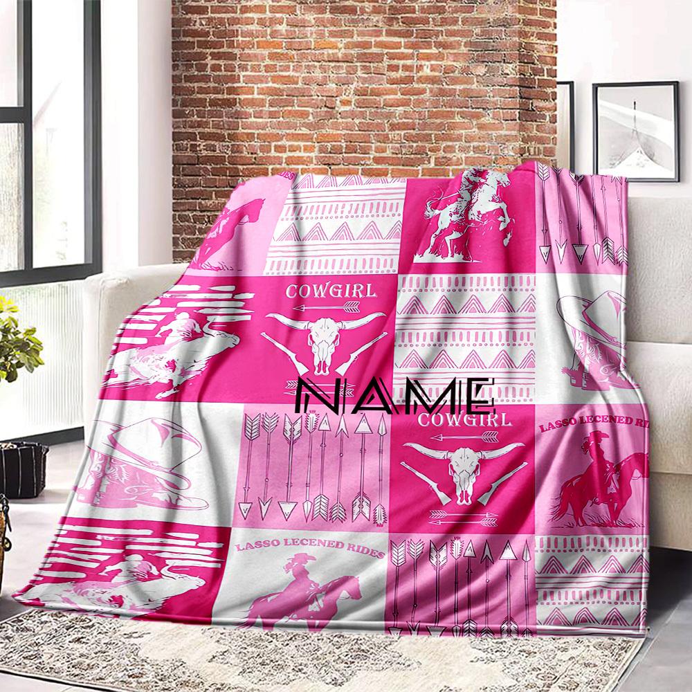 Cowgirl Theme Home Customize Your Name Blankets Comfortable Soft Lightweight Allseason Multipurpose Blanket For Picnics Sofas Offices Beds Living
