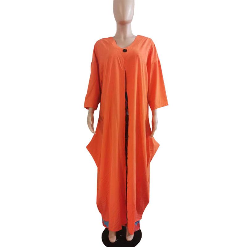 Женский свободный халат большого размера с рукавом три четверти, V-образным вырезом, принтом на пуговицах, брюками на завязках, комплект из двух предметов