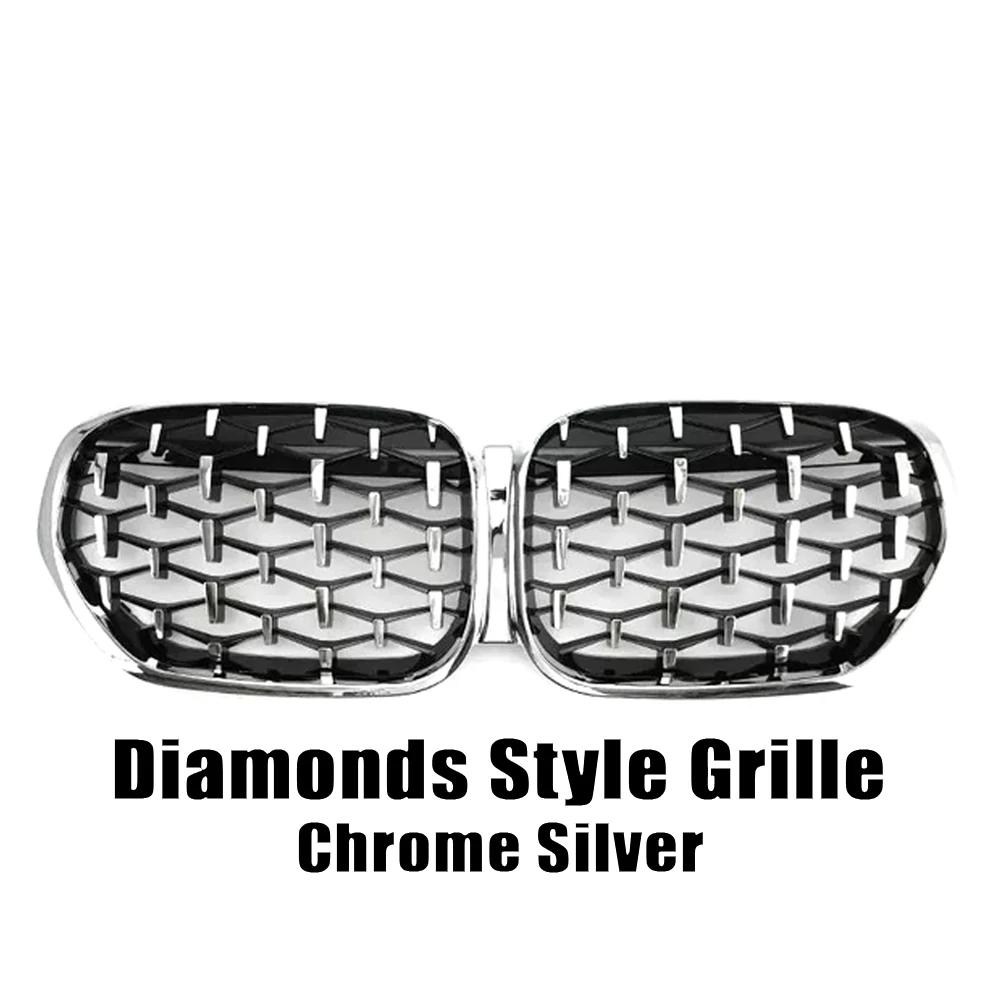 kyapx5 XVIP Carbon Fiber Look Double Line Style Front Racing Grills For BMW X1 F48 LCI 2020-2022 All Black Diamonds Style Upper Grilles