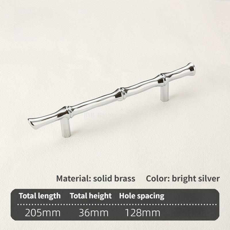 Nordic Bronze Bamboo-shaped Furniture Handle Solid Brass Kitchen Cabinet Pull Cupboard T Bar Handle for Bedroom Vintage Knobs