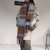 Autumn and Winter New Scarf Women's Atmosphere Contrasting Color Plaid High-end Sense Warm Scarf Thickened Handmade Fringed Shawl Scarf