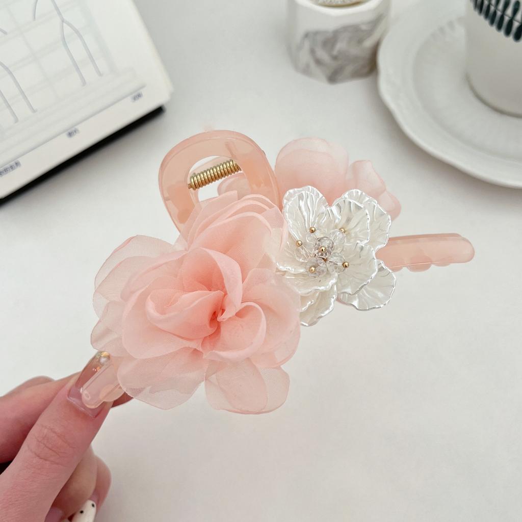 2Pcs 2026 New Chinese Style Flower Mesh Gripper Women Camellia Large Back of Head Shark Clip  Mesh Gripper