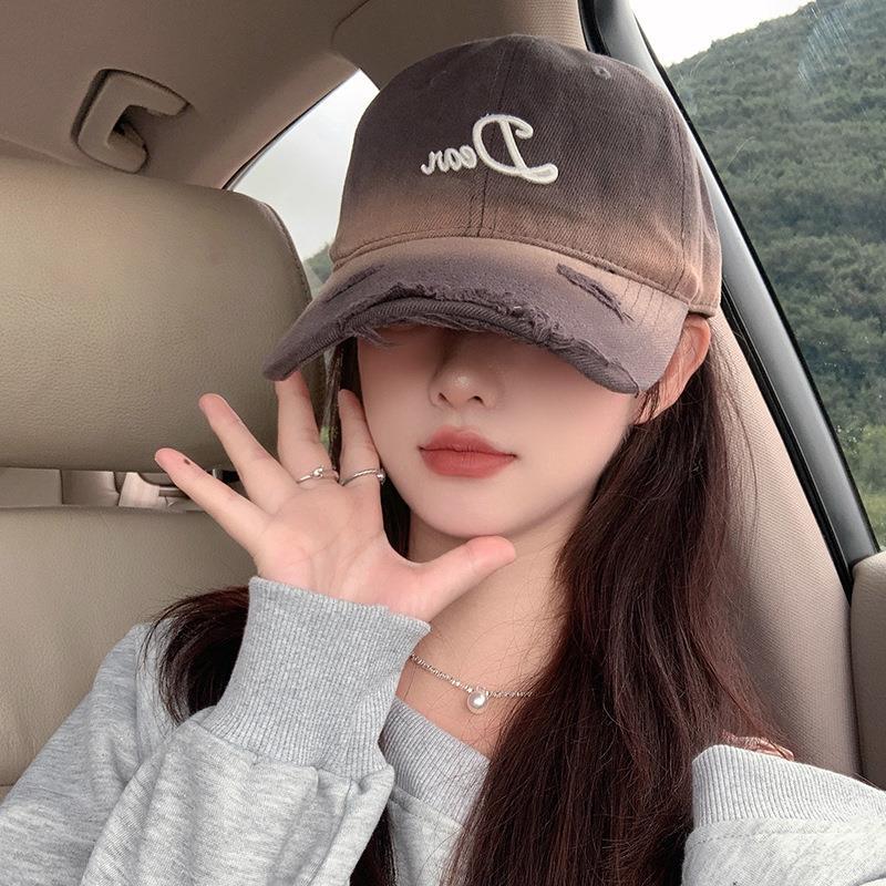 Women's new autumn and winter hats with letter embroidery and gradient color baseball caps, Japanese retro casual versatile personalized duckbill