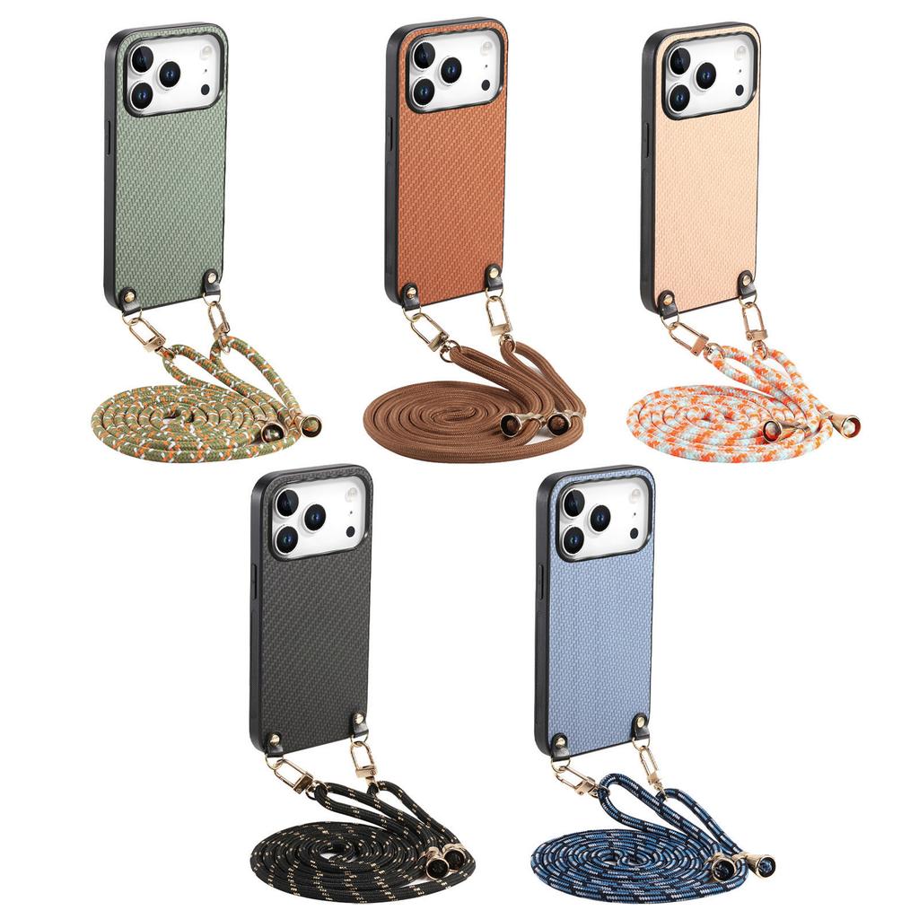 Кошелек-чехол через плечо с волокнистым узором для iPhone 17 Pro Max 16 Plus 15 14 13 12 16E Сумка с длинным ремешком Наплечный ремень Задняя крышка