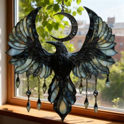 Акриловый ловец солнца Полумесяц Ворон Легкий Легко повесить Дизайн ворона Подвеска для окна Домашний декор