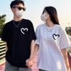 Couple Tshirt Oversized Loose Fashion Heart-shaped Graffiti Print Shirt Short Sleeve T-Shirt Men Tops Trendy Student Summer Clothes Casual Men Tshirt