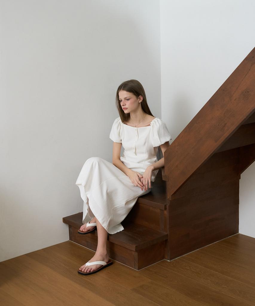 Dehebe Square Neck Puff Dress [Ivory]
