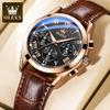 OLEVS 2871 Top Brand Men's Quartz Watch Noctilucent Business Waterproof Luxury Watch Leather Strap Moon Phase Relogio Masculino