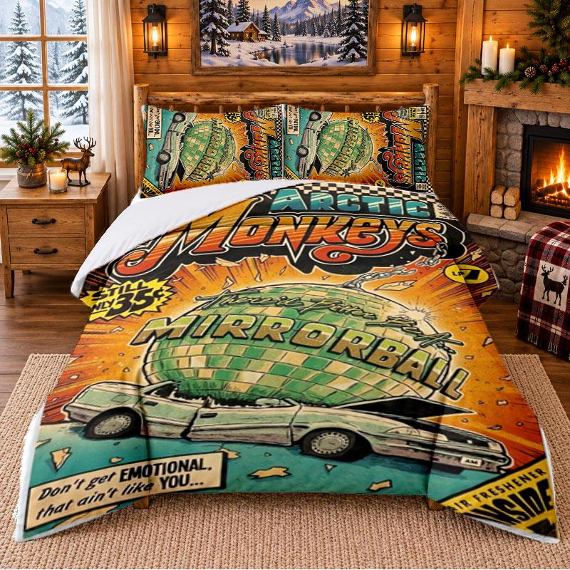 Arctic Monkeys Pattern Bedding 3Pcs Set Bed Sheet And Pillowcases For Indoor Bedroom