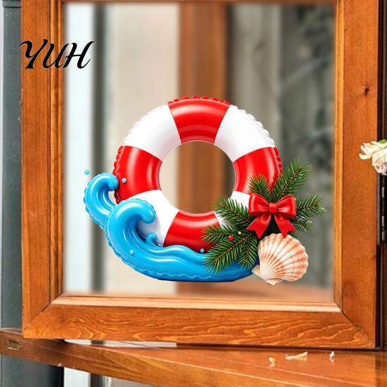 Creative Beach Theme Holiday Decor Tropical Christmas Static Window Stickers for Glass Doors And Windows, Waterproof PVC Easy Install Seasonal Clings