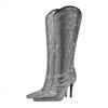 New Long Rhinestone Full Drill Tip Toe Stiletto High Heel One Kick Slip Fashion Plus Size Boots Women