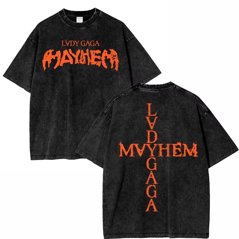 Винтажная стираная футболка Леди Гага The Mayhem Ball Tour Модная мужская женская Эстетичная Высококачественный Хлопок с кислотной стиркой