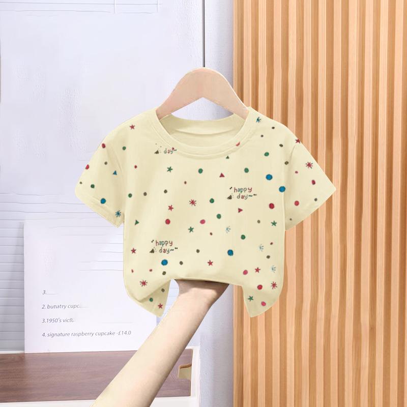 Лето 2024, футболка из чистого хлопка в горошек, детская одежда для девочек, футболка с короткими рукавами для девочек, фиолетовые топы, футболки