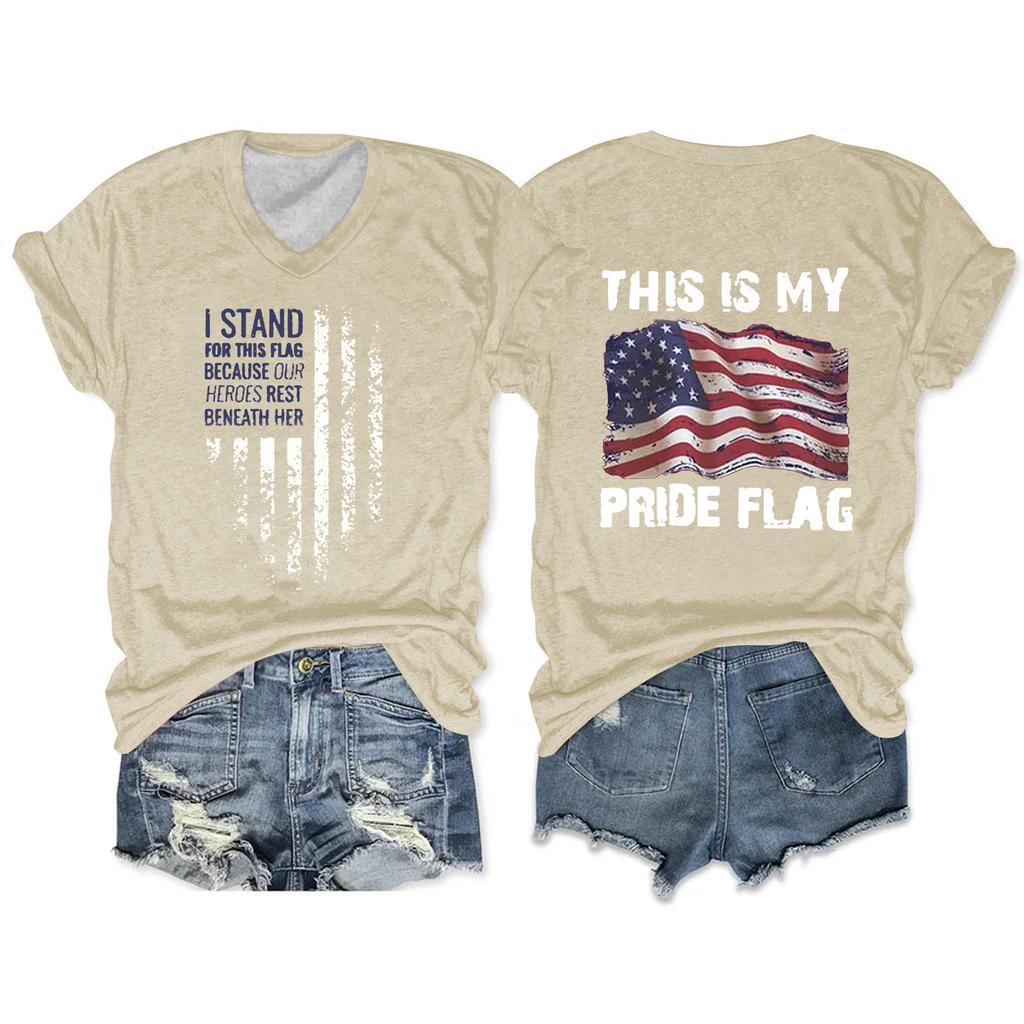 Women'S T-Shirt Casual Loose Printed V-Neck Pullover Short Sleeved Top