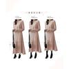 [Nune] Pleated Dress Formal Ladies Long Sleeve Party Dress Occasion One Piece Calf Length Long Length Pregnant Woman Invited Mom Clothes One Piece